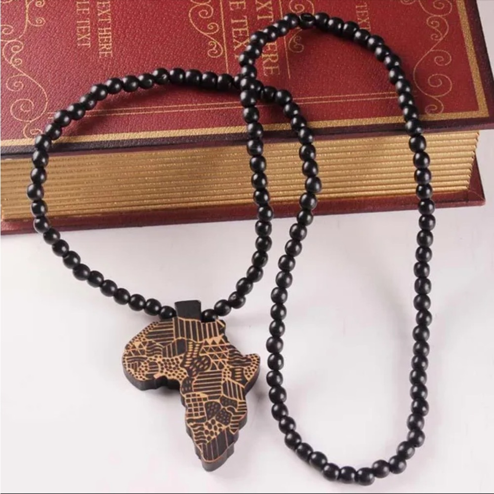 Wooden Beaded Africa Pendant Necklace